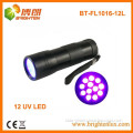 12 Led 390nm-365nm Purple light uv Flashlight, uv Blacklight Flashlight Urine Detector, uv led Torch